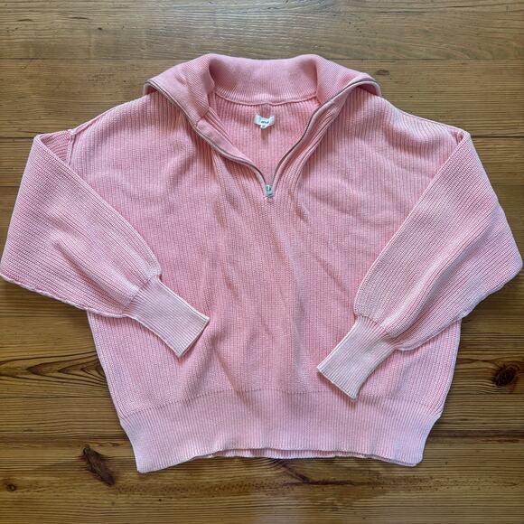 Aerie light pink henley quarter zip oversized knit sweater SIZE S - Picture 1 of 5